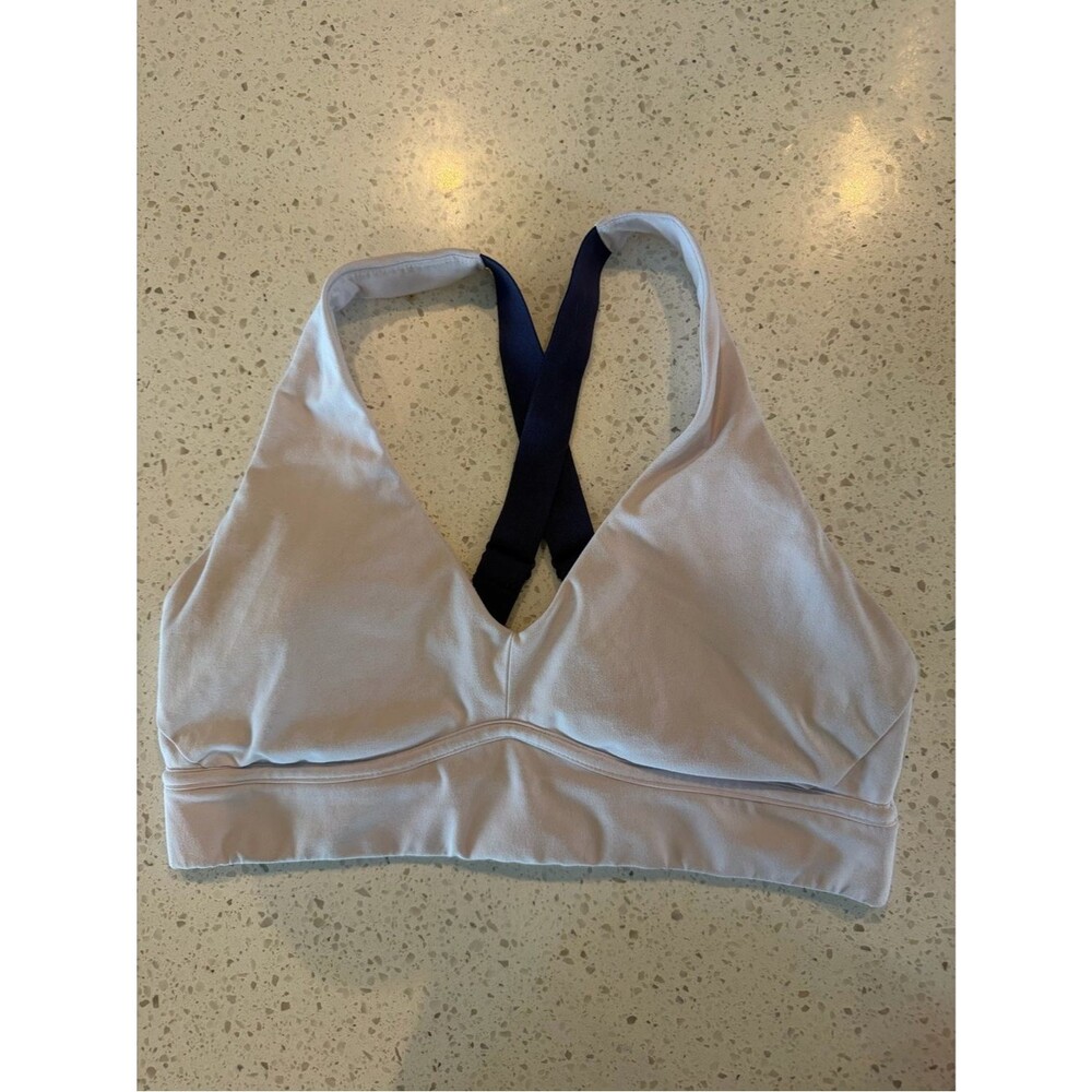 Fabletics Light Gray Bralette with Navy Cross-Back Straps L